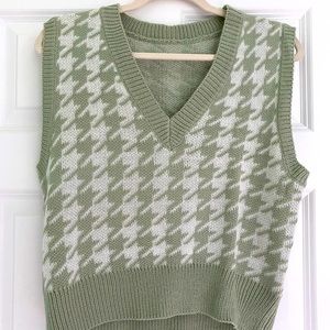 Green and White Knit Sweater Vest (never worn)
